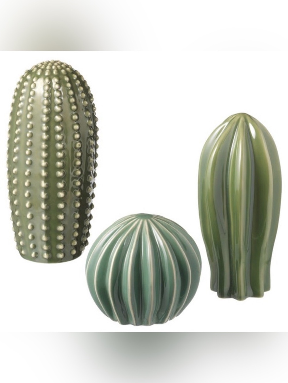 IKEA Green Ceramic Cactus Decor Set SJÄLSLIGT Decoration, set of 3, green